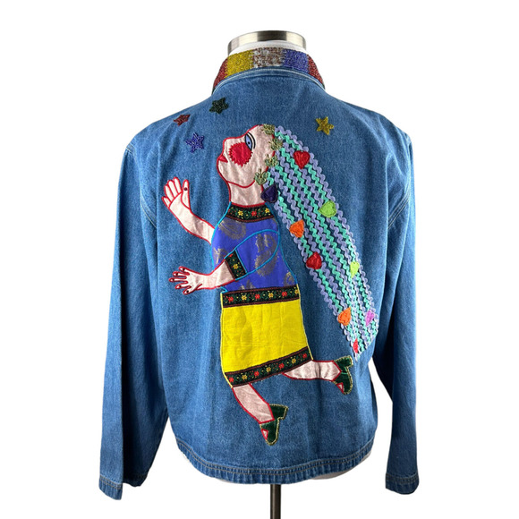 Chico's Jackets & Blazers - Chico's Embroidered Beaded Denim Jean Jacket Stargazer Hearts Stars 3 XL 16